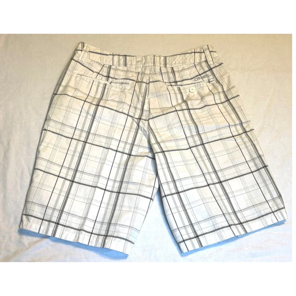 O'Neill Plaid Walk Shorts Mens 32 White Grey‎ Casual Summer Flat Front